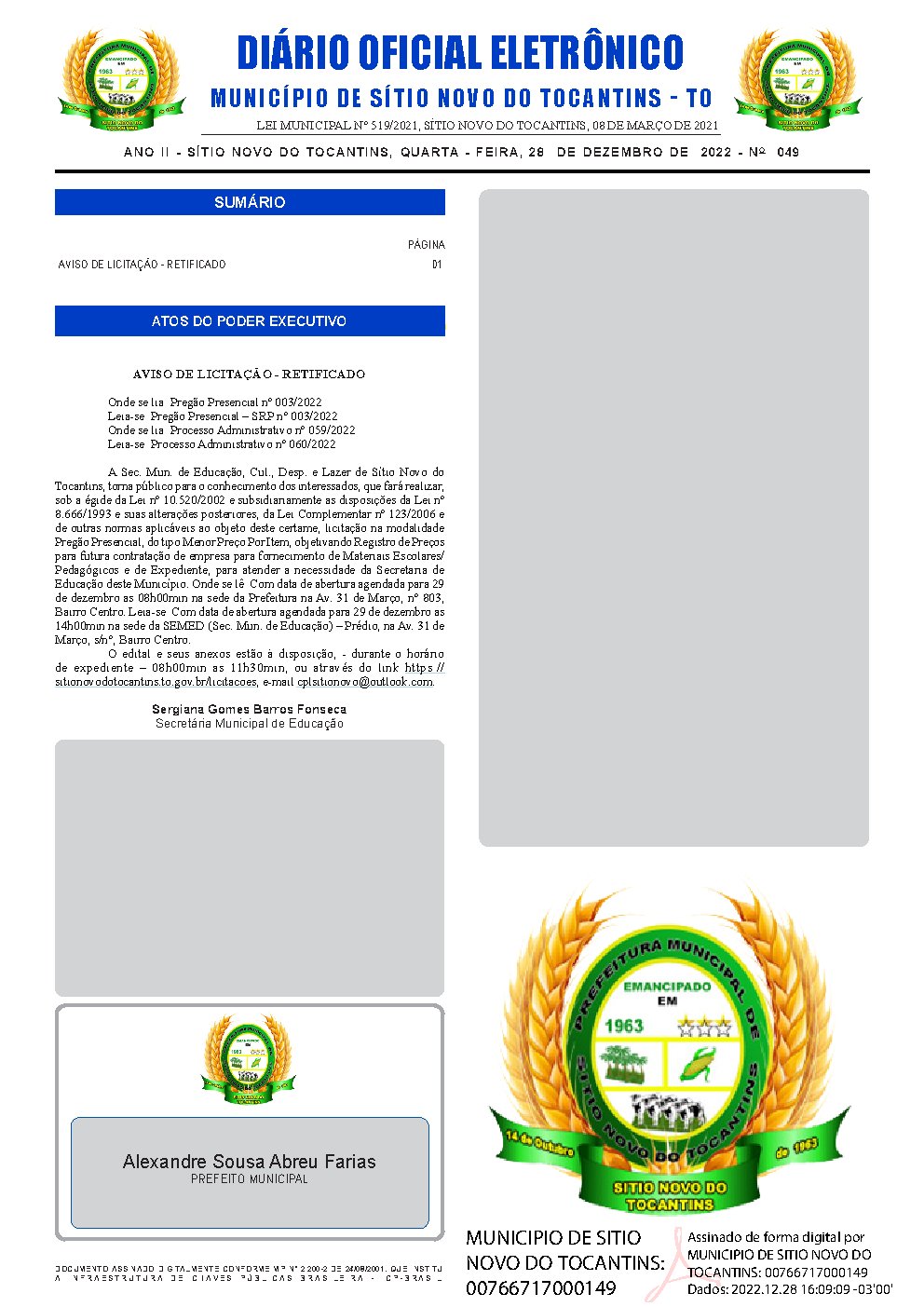 Diário Oficial - Edição 049