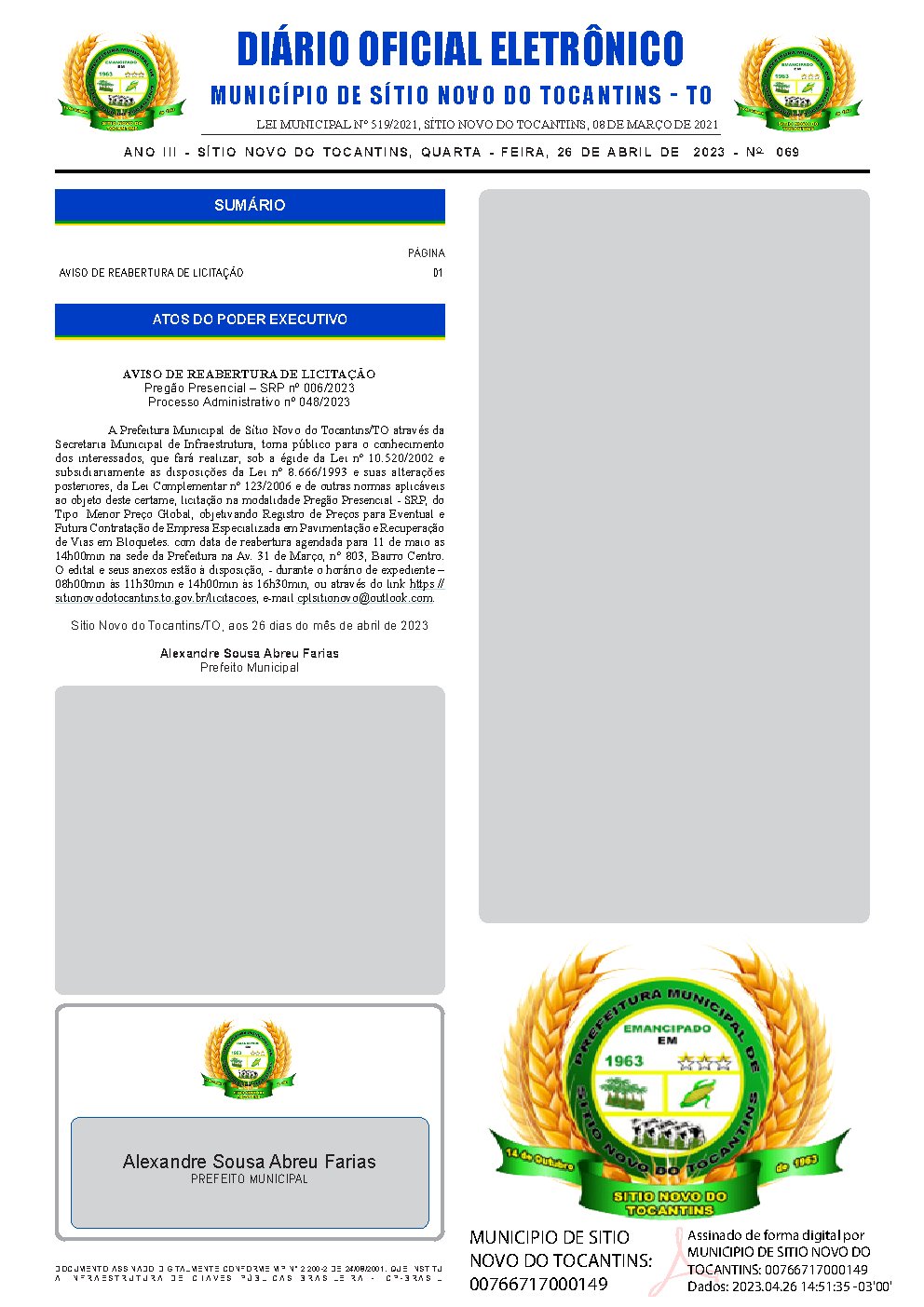 Diário Oficial - Edição 069