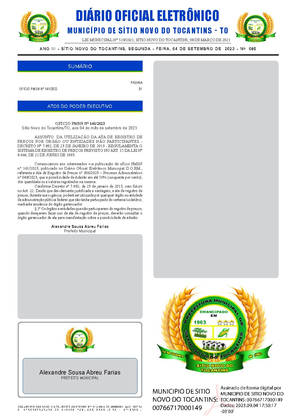 Diário Oficial - Edição 085